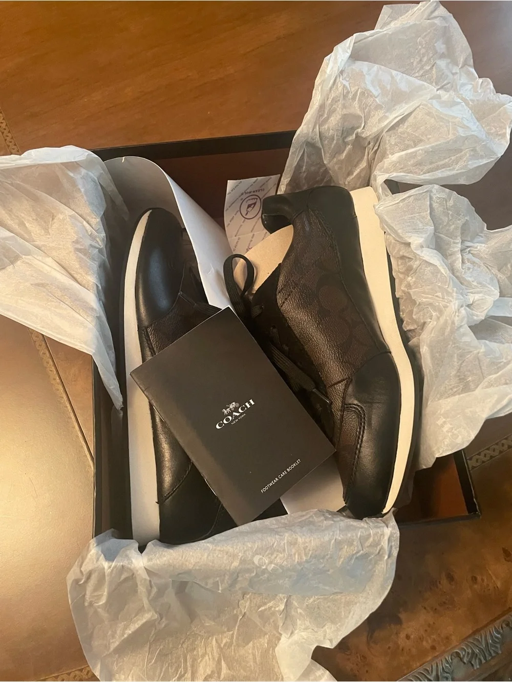 Coach Rebecca women’s Brown/ Black Logo Casual Leather Lace-Up Sneakers